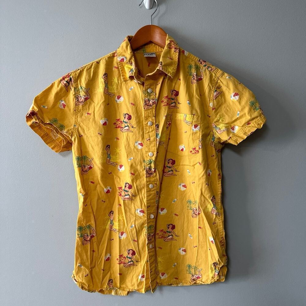 Mens Size S Hang Ten Pin Up Girl Hawaiian Shirt